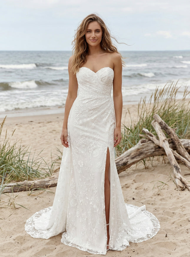 Laces Mermaid Strapless Long Wedding Dresses