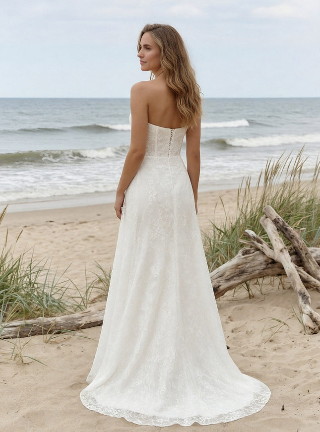 Laces Mermaid Strapless Long Wedding Dresses