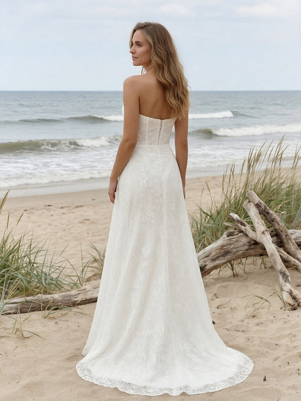 Laces Mermaid Strapless Long Wedding Dresses