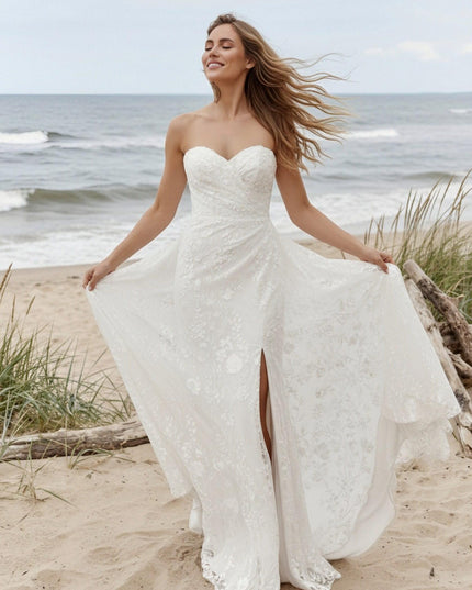 Laces Mermaid Strapless Long Wedding Dresses