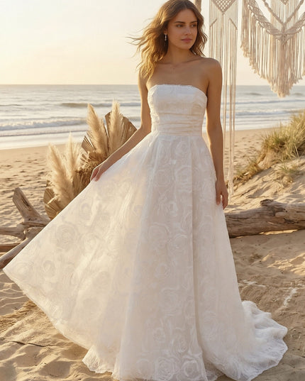 Laces A Line Strapless Long Wedding Dresses