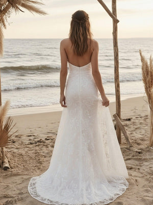 Laces Mermaid Halter Long Wedding Dresses