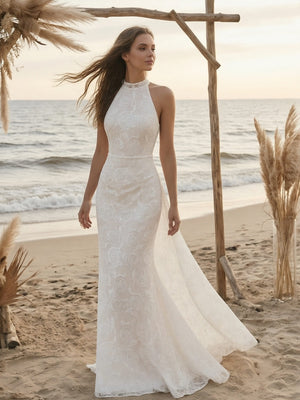 Laces Mermaid Halter Long Wedding Dresses