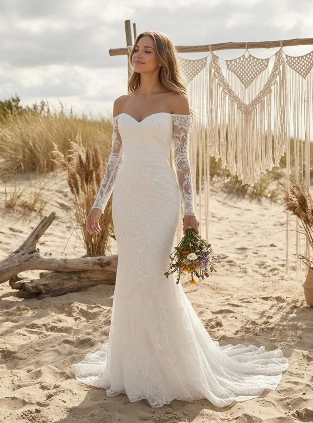 Laces Mermaid Sweetheart Long Wedding Dresses