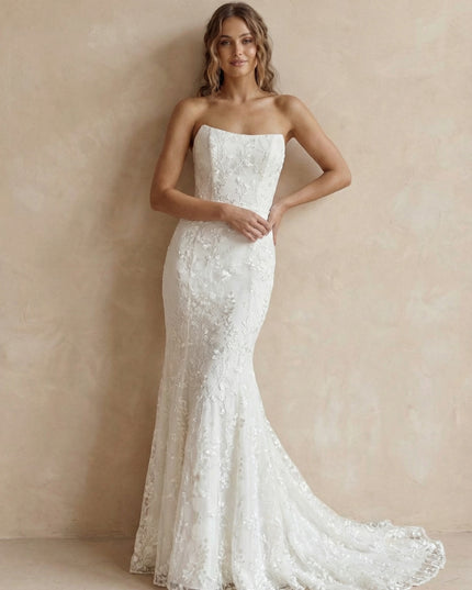 Laces Mermaid Strapless Long Wedding Dresses