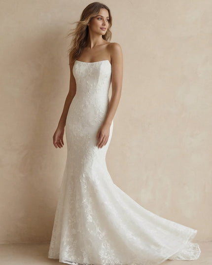 Laces Mermaid Strapless Long Wedding Dresses