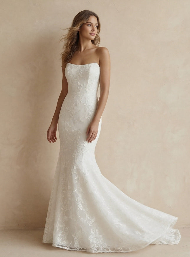 Laces Mermaid Strapless Long Wedding Dresses