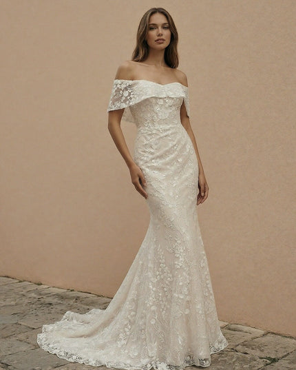 Laces Mermaid Off the Shoulder Long Wedding Dresses