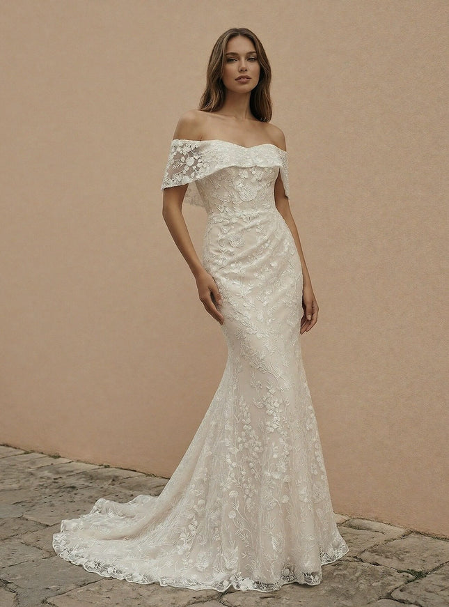 Laces Mermaid Off the Shoulder Long Wedding Dresses