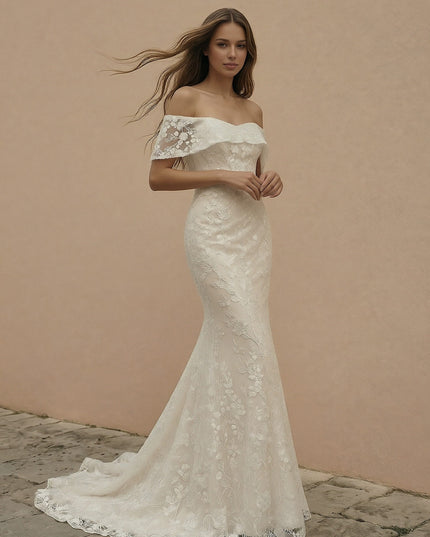 Laces Mermaid Off the Shoulder Long Wedding Dresses