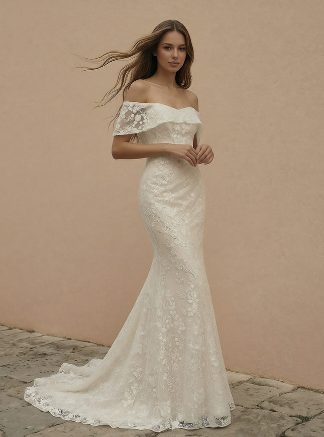 Laces Mermaid Off the Shoulder Long Wedding Dresses