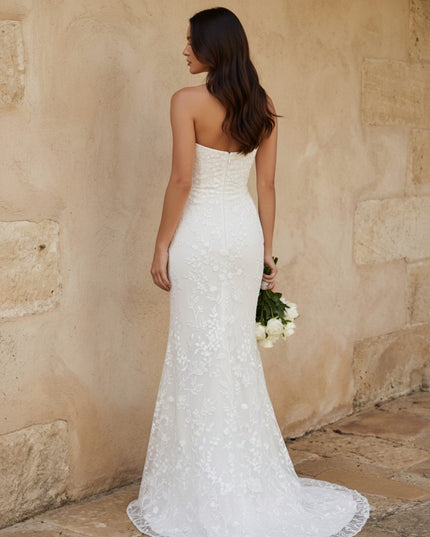 Laces Mermaid Strapless Long Wedding Dresses