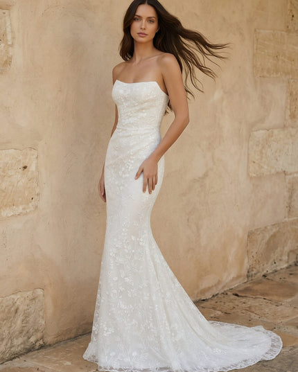Laces Mermaid Strapless Long Wedding Dresses