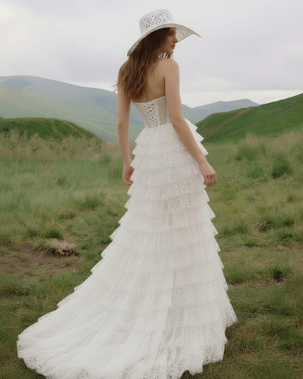 Laces A Line Strapless Long Wedding Dresses