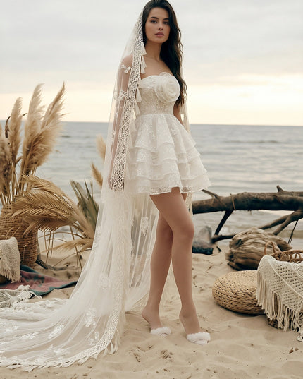 Laces A Line Strapless Short Wedding Dresses