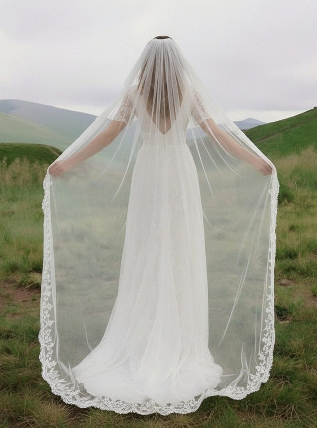 Laces A Line V Neck Long Wedding Dresses