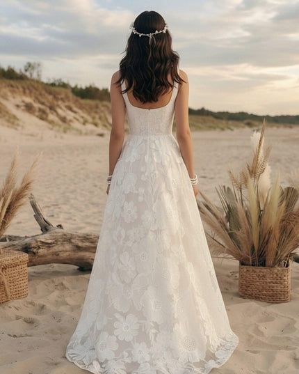 Laces A Line Spaghetti Straps Long Wedding Dresses