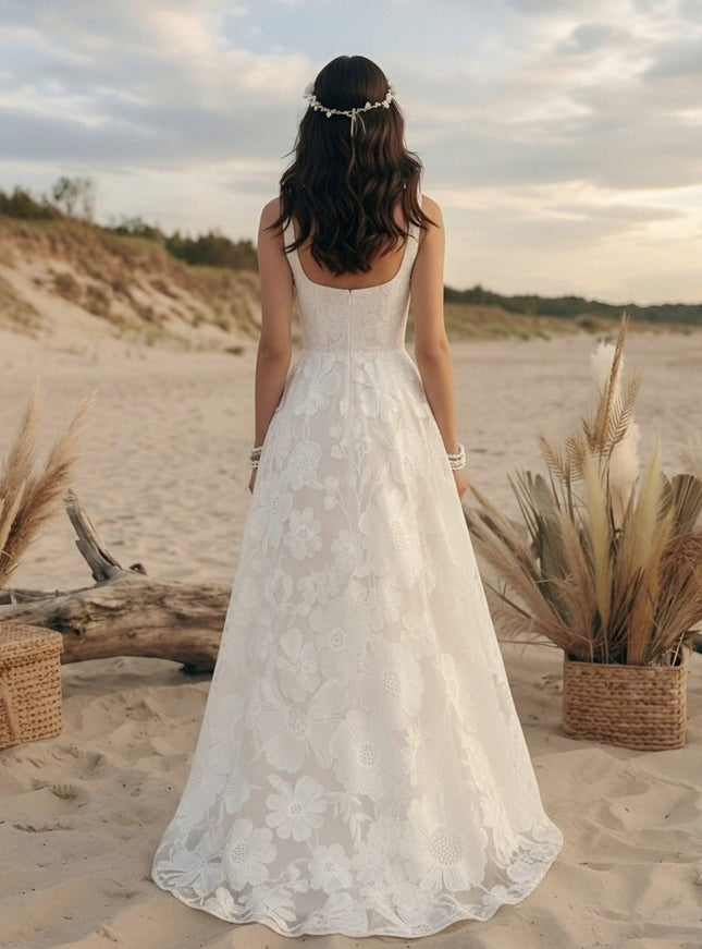 Laces A Line Spaghetti Straps Long Wedding Dresses