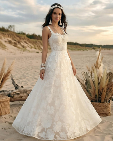 Laces A Line Spaghetti Straps Long Wedding Dresses