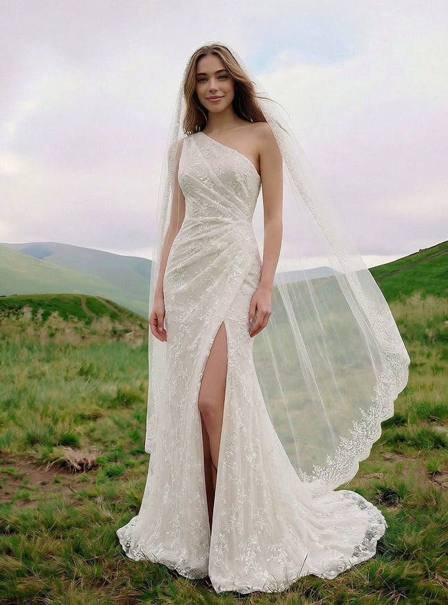 Laces Mermaid One Shoulder Long Wedding Dresses