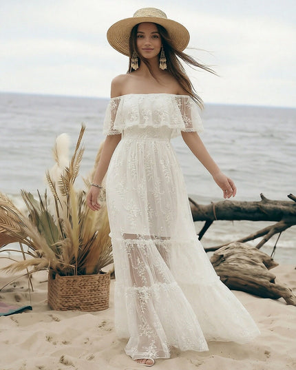Laces A Line Off the Shoulder Long Wedding Dresses