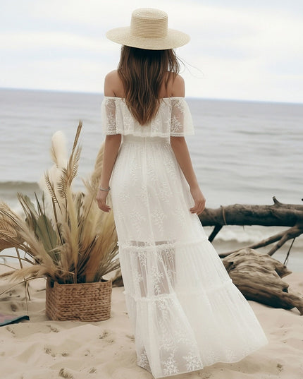 Laces A Line Off the Shoulder Long Wedding Dresses