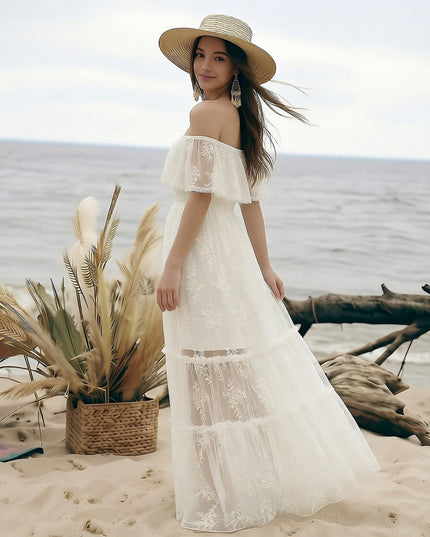 Laces A Line Off the Shoulder Long Wedding Dresses