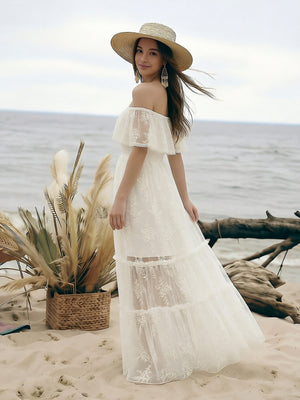 Laces A Line Off the Shoulder Long Wedding Dresses