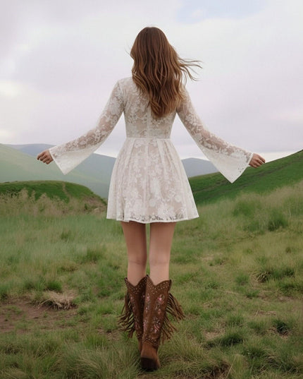 Laces A Line V Neck Short Wedding Dresses