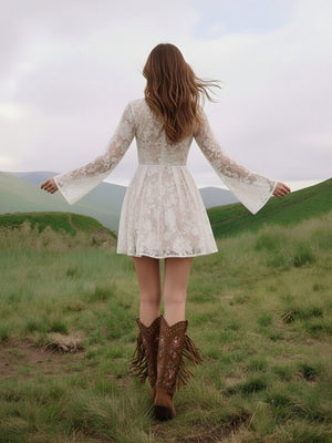 Laces A Line V Neck Short Wedding Dresses