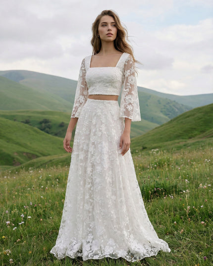 Laces A Line Square Neck Long Wedding Dresses