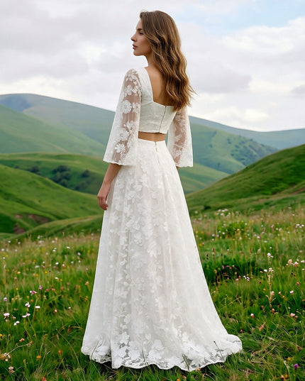 Laces A Line Square Neck Long Wedding Dresses