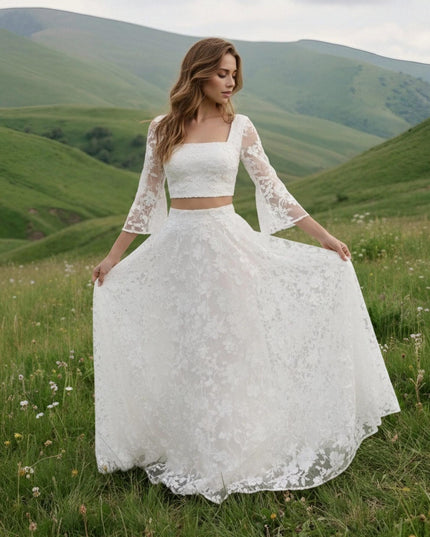 Laces A Line Square Neck Long Wedding Dresses