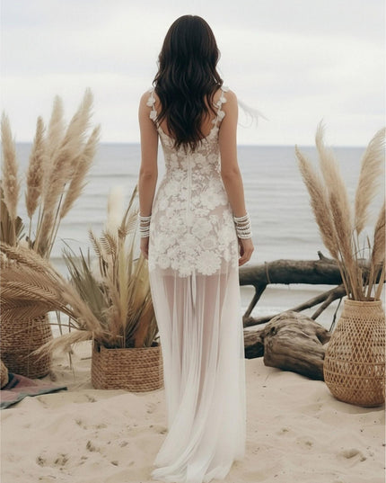 Laces A Line Spaghetti Straps Short Wedding Dresses