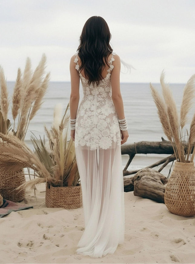 Laces A Line Spaghetti Straps Short Wedding Dresses