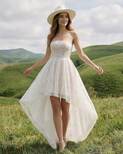 Laces High Low Strapless Long Wedding Dresses