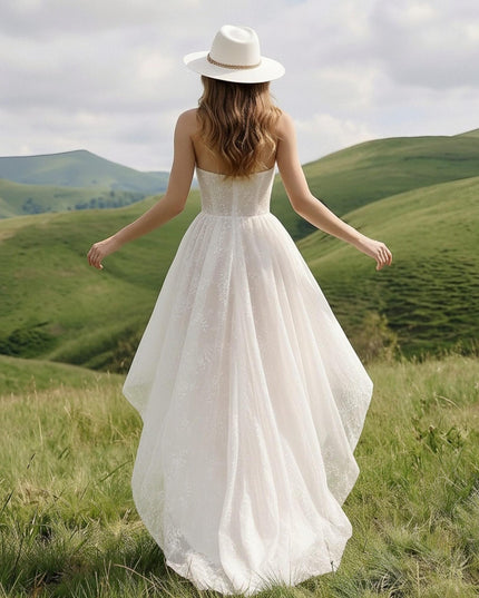 Laces High Low Strapless Long Wedding Dresses