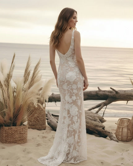 Laces Mermaid Scoop Neck Long Wedding Dresses