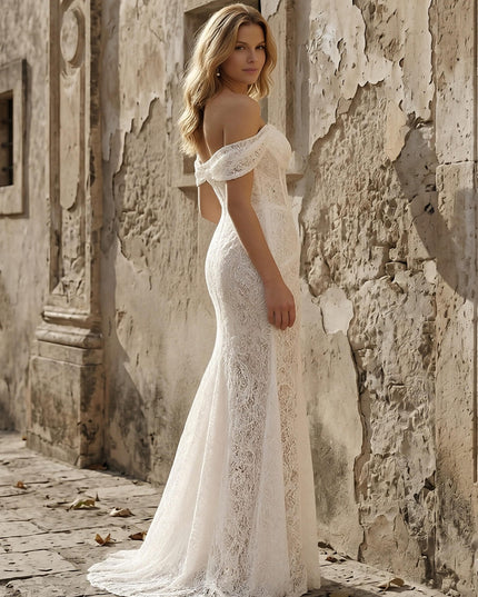 Laces Mermaid Off the Shoulder Long Wedding Dresses