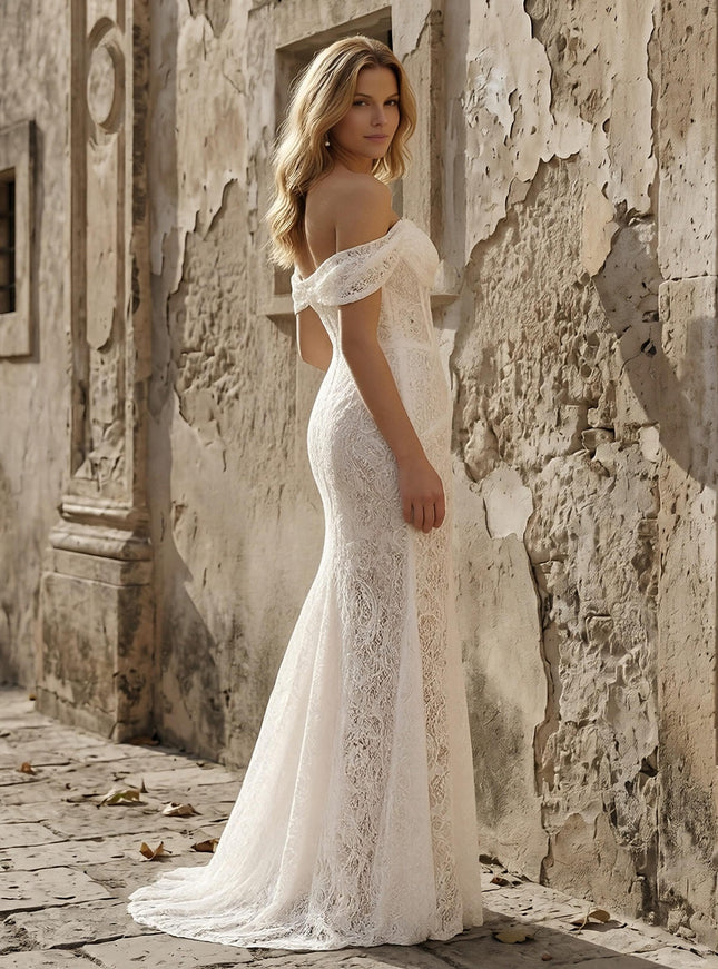 Laces Mermaid Off the Shoulder Long Wedding Dresses