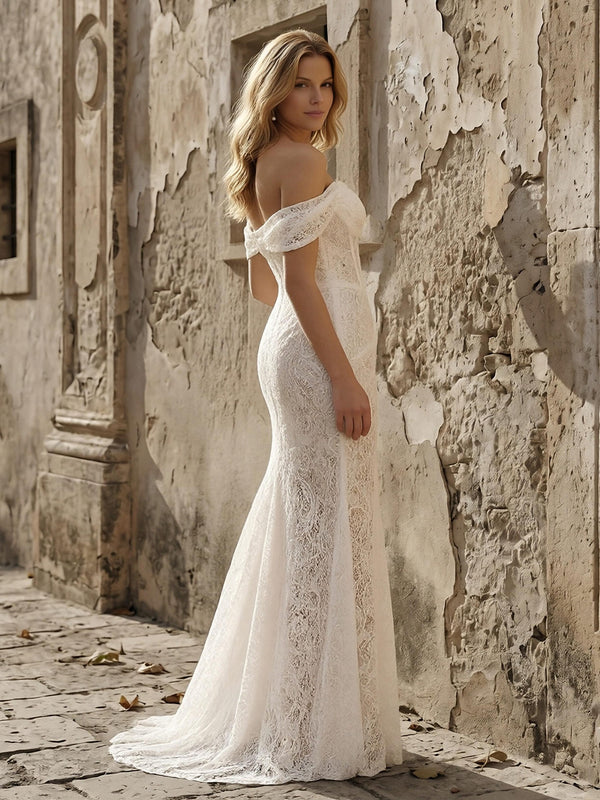 Laces Mermaid Off the Shoulder Long Wedding Dresses