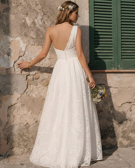 Laces A Line One Shoulder Long Wedding Dresses