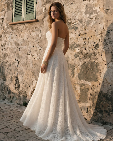 Laces A Line Strapless Long Wedding Dresses