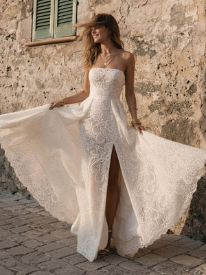 Laces A Line Strapless Long Wedding Dresses