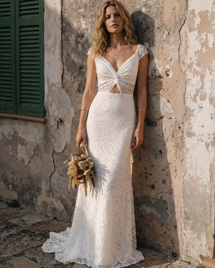 Laces Bodycon V Neck Long Wedding Dresses