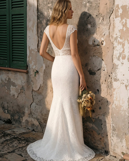 Laces Bodycon V Neck Long Wedding Dresses
