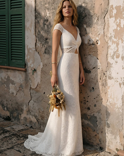 Laces Bodycon V Neck Long Wedding Dresses