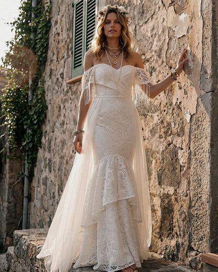 Laces Mermaid Off the Shoulder Long Wedding Dresses