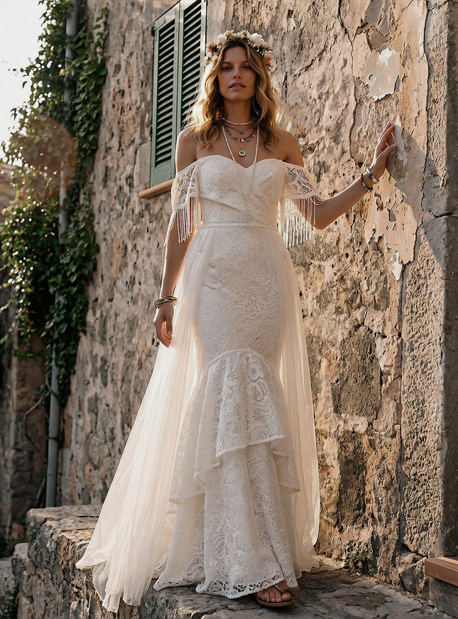 Laces Mermaid Off the Shoulder Long Wedding Dresses