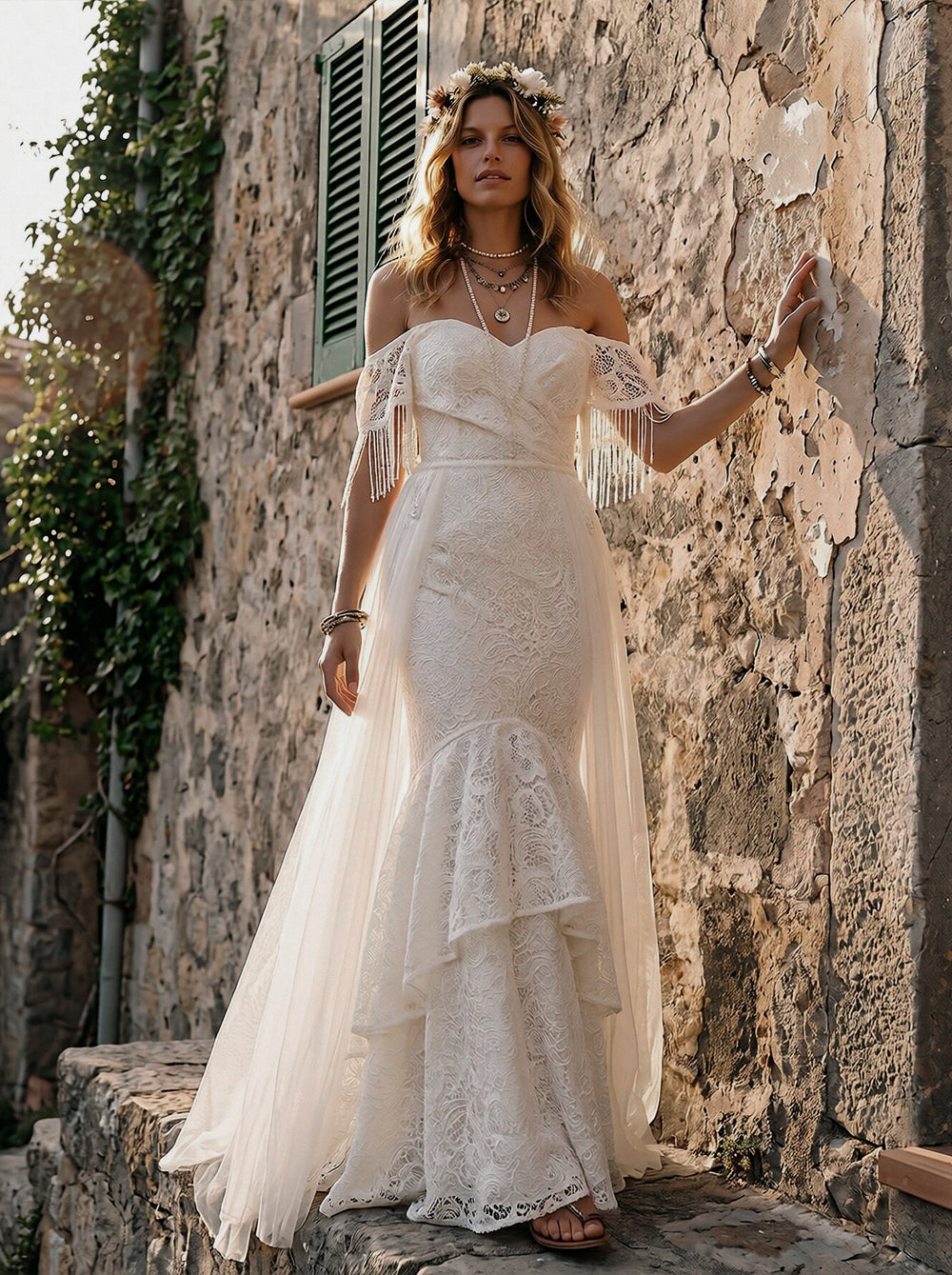 Laces Mermaid Off the Shoulder Long Wedding Dresses